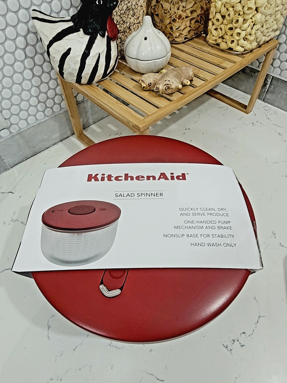 KitchenAid Empire Red Salad Spinner with One-Hand Pump With Dual Function Bowl